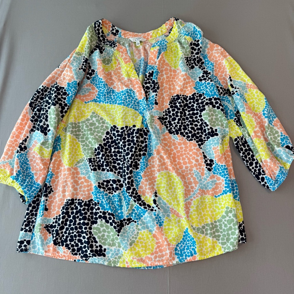 Crown & Ivy Women's Medium Printed Blouse - Multicolor Dots & Blooms